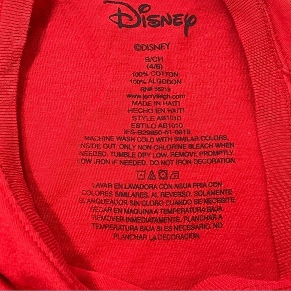 Disney Minnie Mouse Spell Out Polka Dot Bow Ears Red T-Shirt Woman’s size Small - Picture 5 of 6